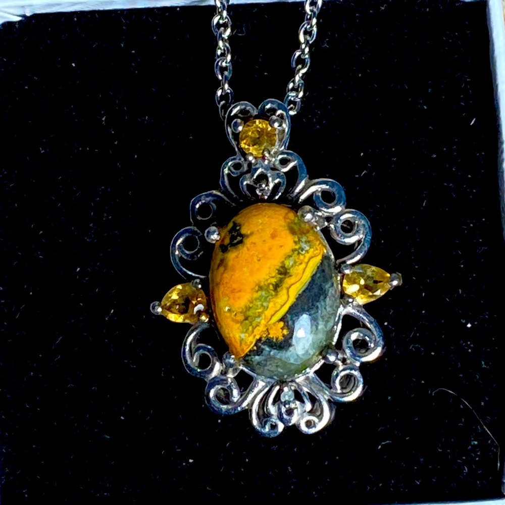 Bumblebee Jasper Pendant, 925 Sterling Silver